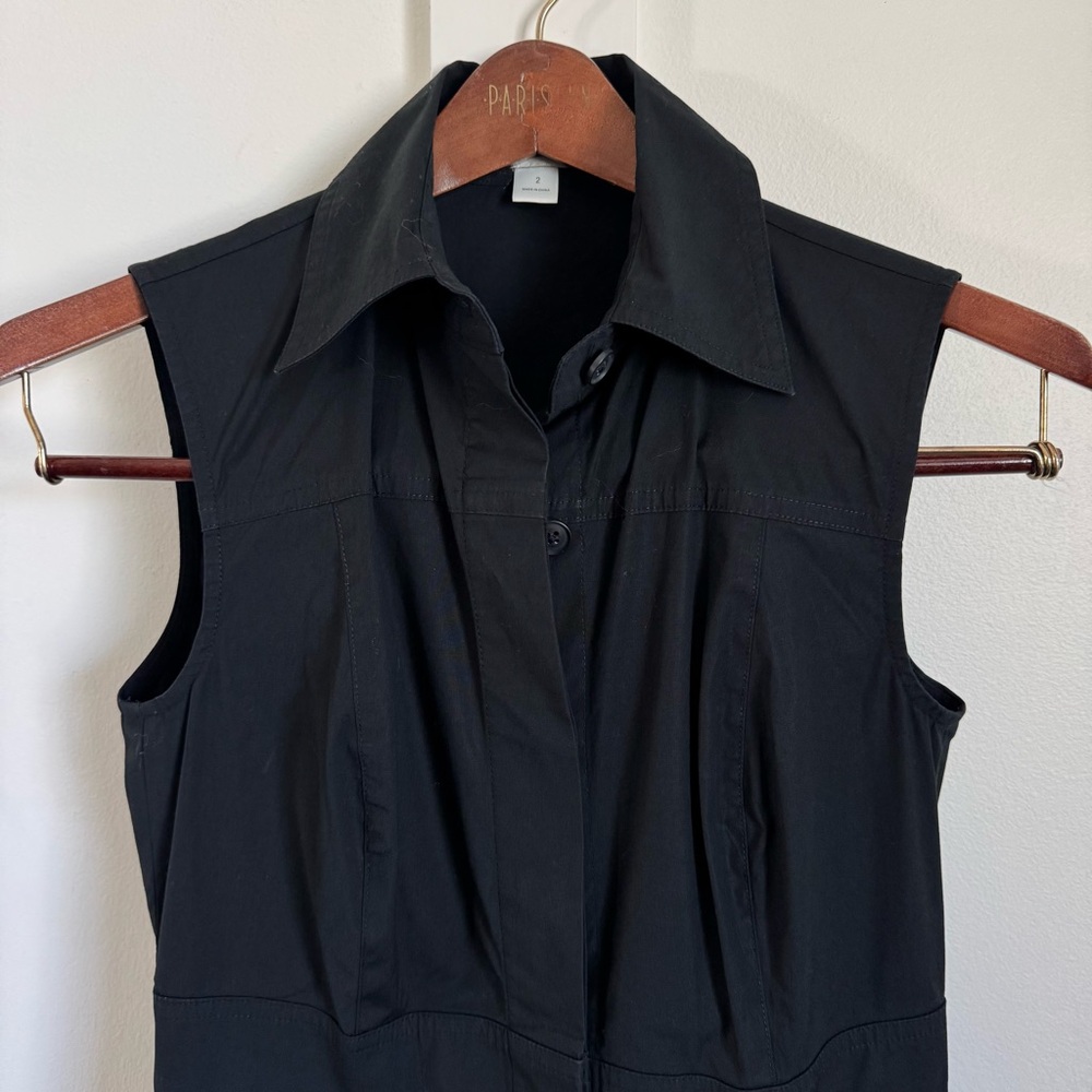 Ann Taylor Button-Down Fit & Flare Black Shirtdress Collar Pleated Sleeveless 2 - Picture 4 of 10